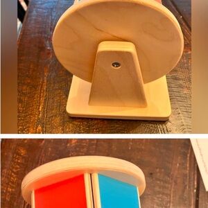 Montessori learning work. Fine and gross motor skills, color names,audible bell.